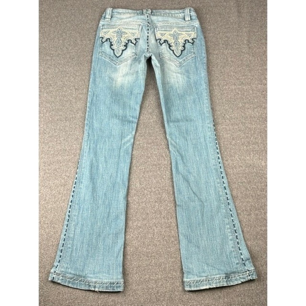 Antik Denim Womens 27 Light Wash Embroidered Flare Jeans Low Rise Whipstitch USA